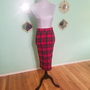 Red Plaid Pencil Skirt