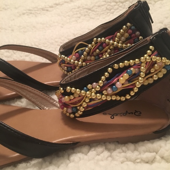 Black Beaded Sandals - Picture 2 of 4