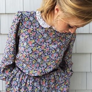 Vintage Floral Dress, Lace Collar, Size 8