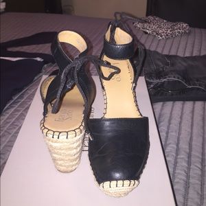 Black Leather Espadrilles