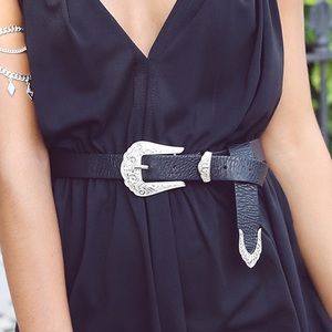 Silver Carving Flower Buckle Belt