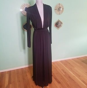 Deep Plunging Black Dress - Long Sleeve