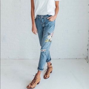 Cute floral embroidered jeans
