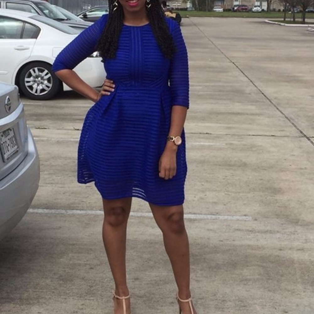 Royal Blue Sheer Stripe Dress
