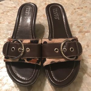Franco Sarto Brown Leather and Animal Print Sandal