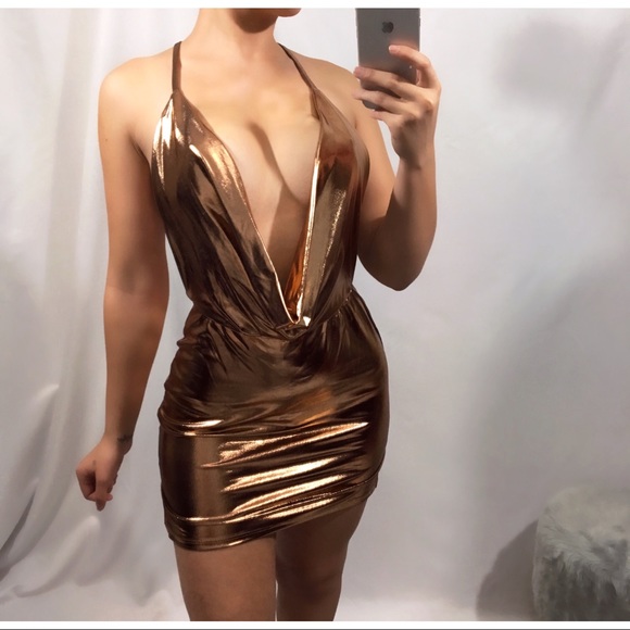 TWO LEFT Natalia Metallic Drape Mini Dress - Picture 2 of 7