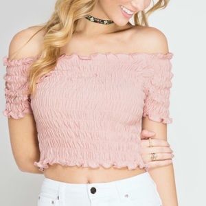 Pink off-shoulder crop top