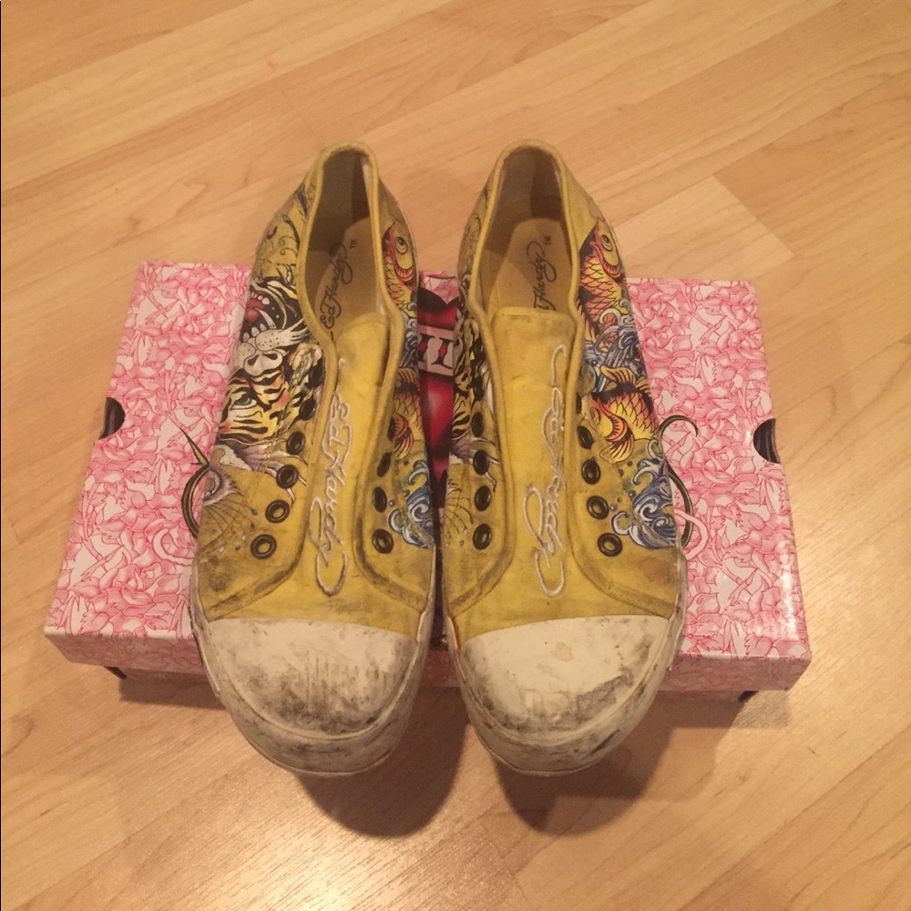 Yellow Ed Hardy slip ons