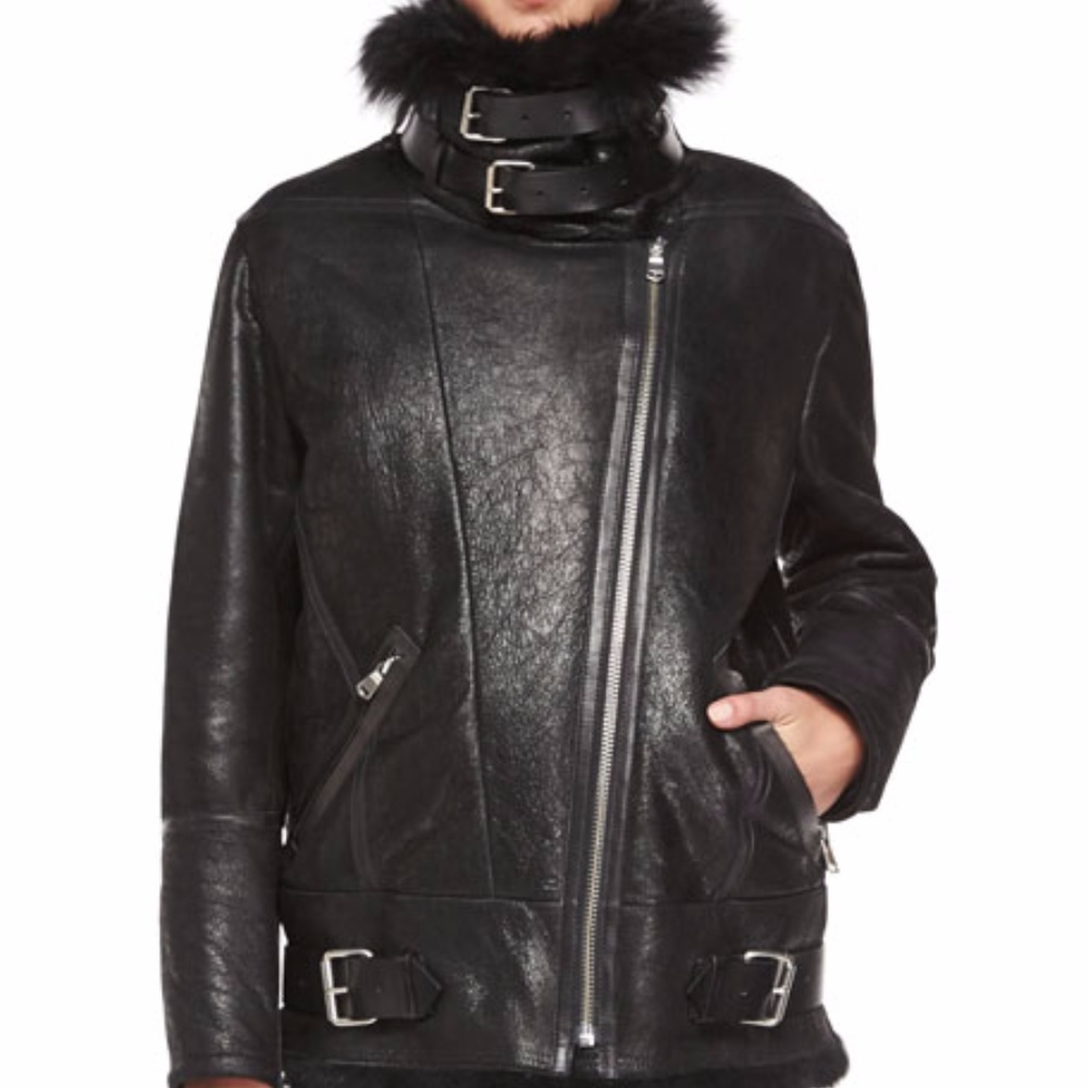 NWT IRO Barrett Shearling Jacket Sz 38 Black