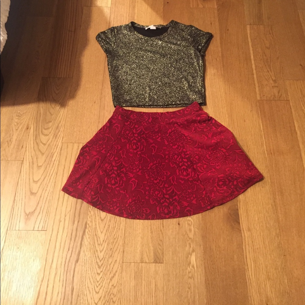 Sparkle crop top with red lacy styled mini