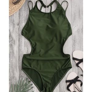Olive Green Padded Strappy Swimsuit