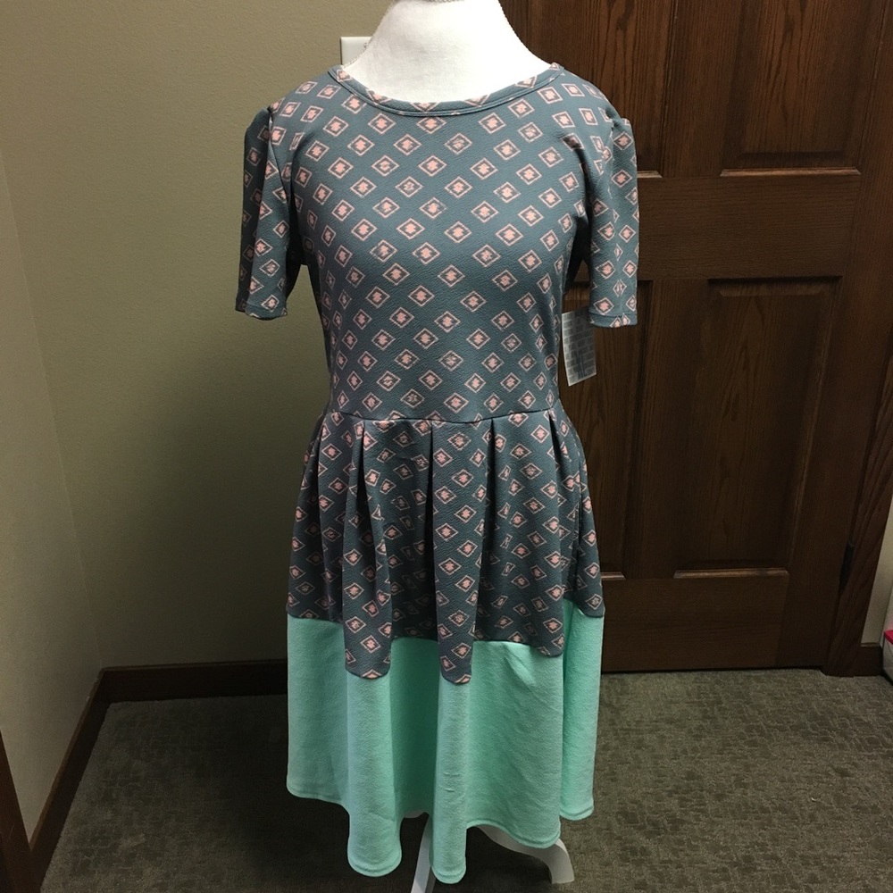 LuLaRoe Amelia dress with teal bottom