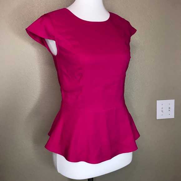 Express Tops - {express} Hot Pink Peplum Shirt 