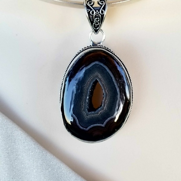 SOLD ! Sliced Botswana agate pendant - Picture 2 of 8