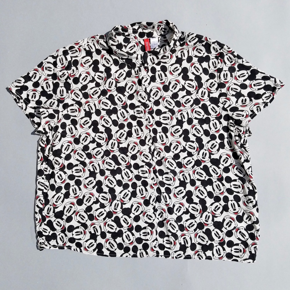 Mickey Mouse Short Sleeve Shirt Blouse Button Down