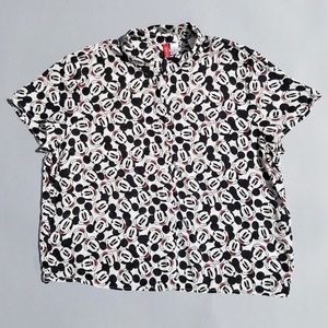 Mickey Mouse Short Sleeve Shirt Blouse Button Down
