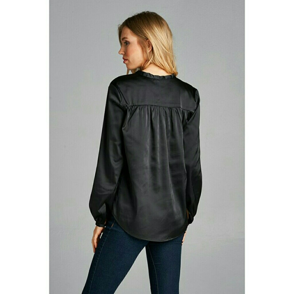 Black silk tie neck choker shirt blouse 1 Medium left - Picture 4 of 6