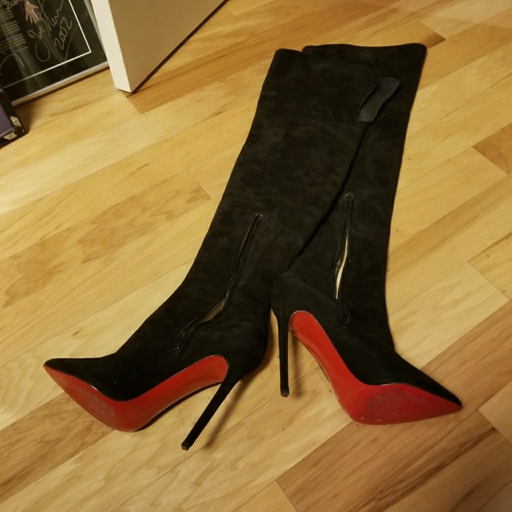 FABULOUS Louboutin over the knee suede spike heels