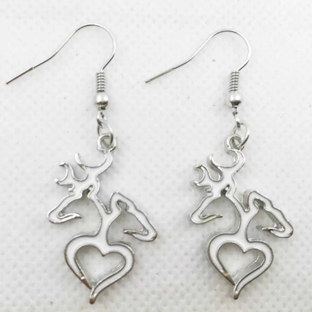 Browning Deer Logo Dangle Earrings - White