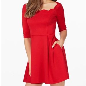 Red scalloped neckline Aline dress