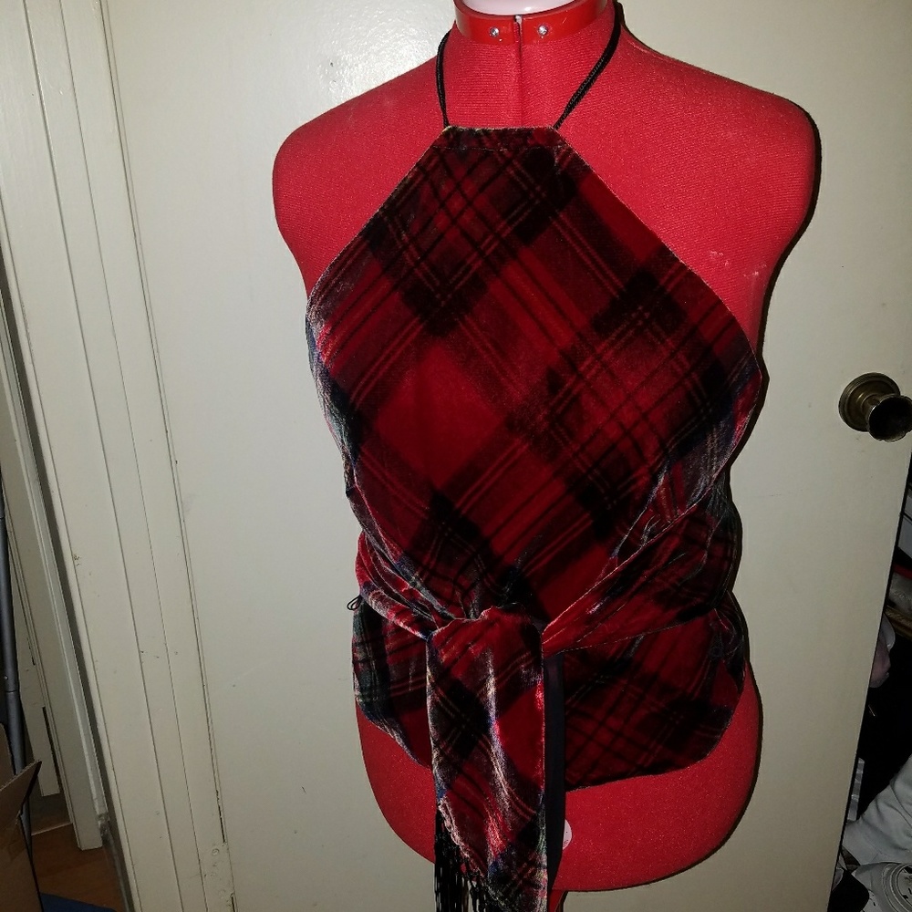 Plaid halter shirt