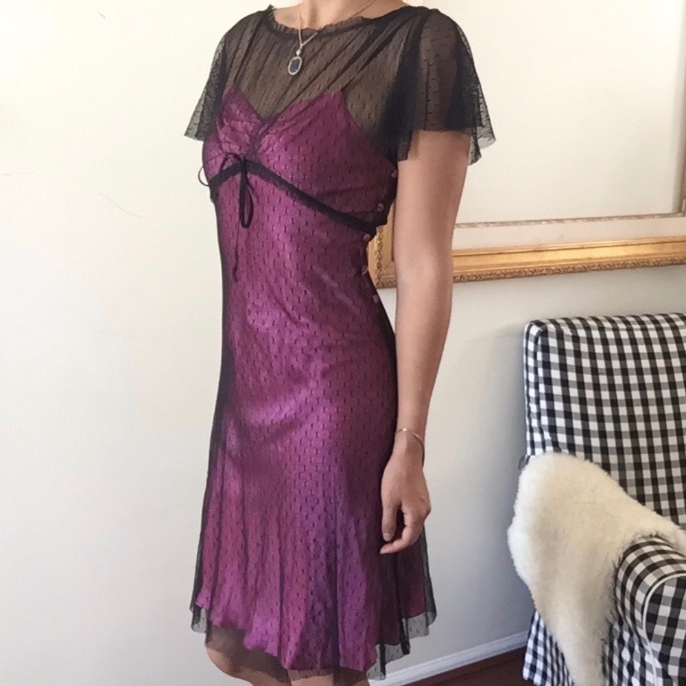 SALE - Satin Pink and Black Lace dress 