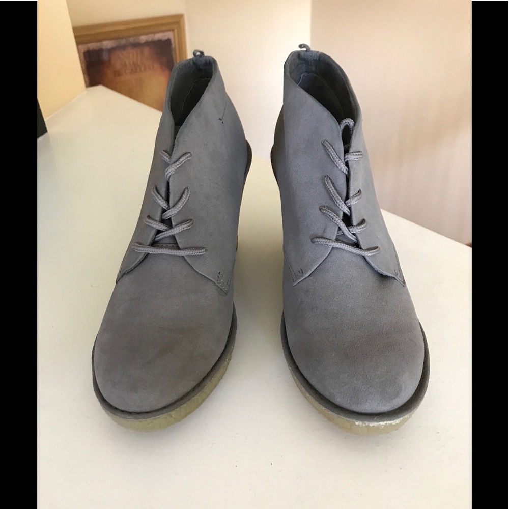 Grey wedge booties