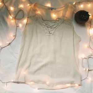 Cream Nordstrom lace up linen tank top