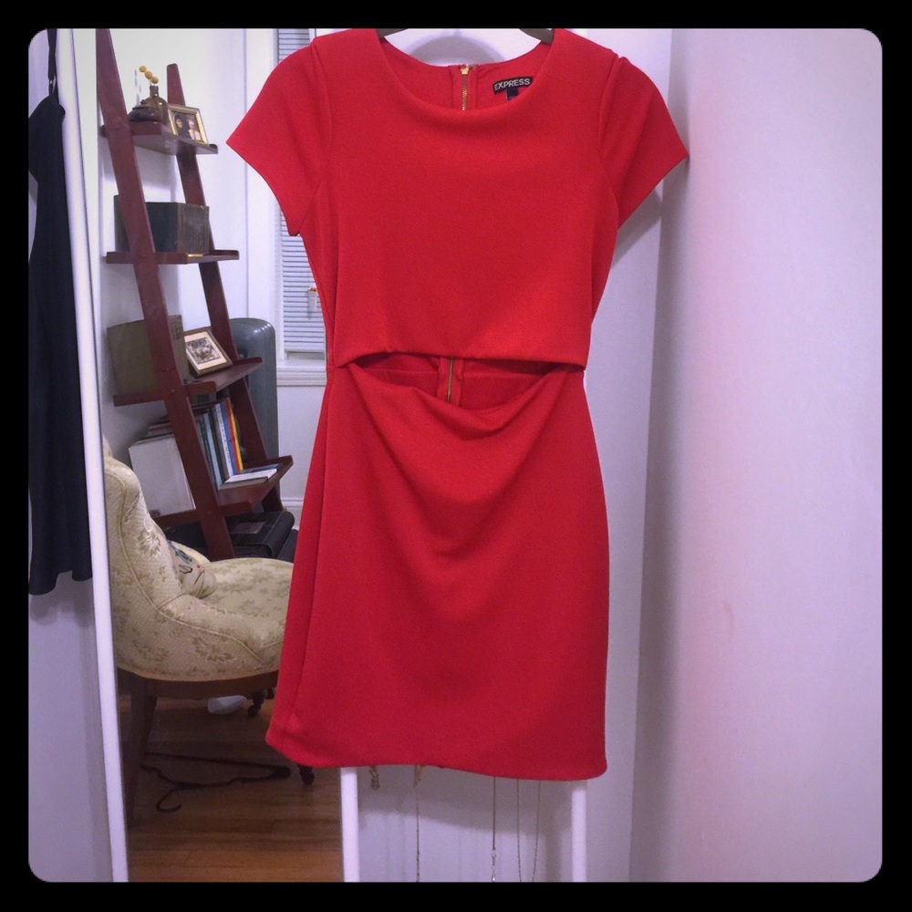 Red peep midriff dress