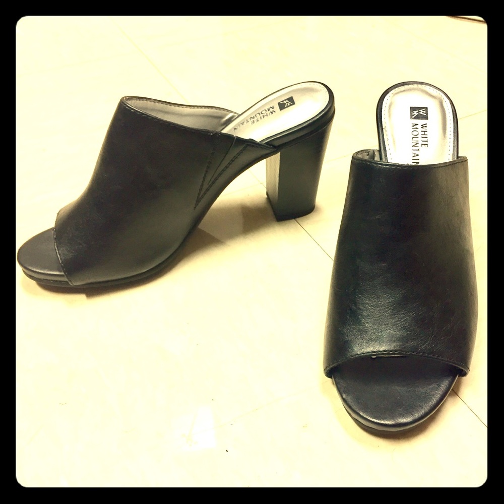 Black leather mules