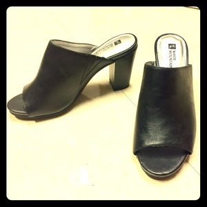 Black leather mules