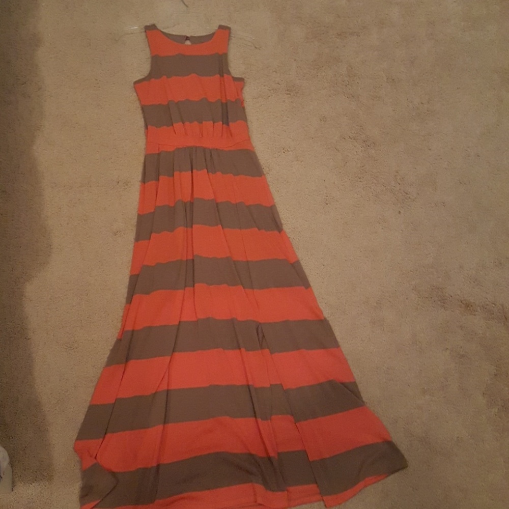 Orange and tan/brown striped long dress