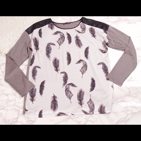 Zara feather print long sleeve shirt top - Picture 2 of 5