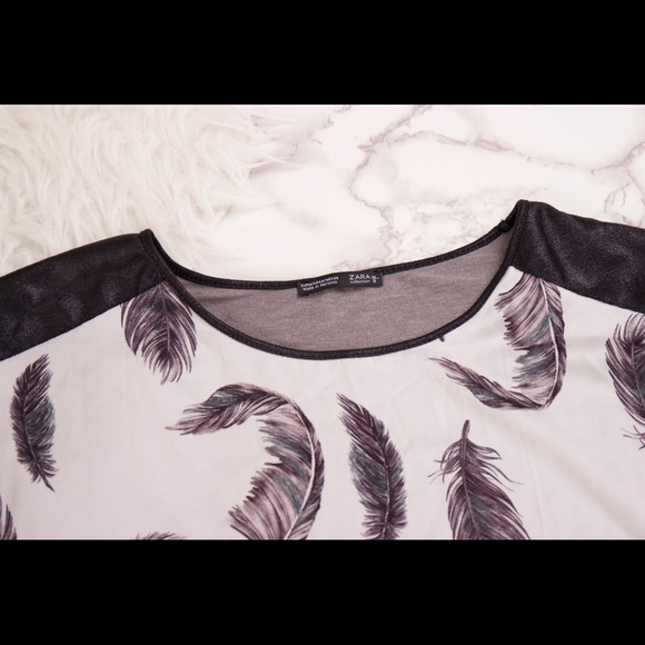 Zara feather print long sleeve shirt top - Picture 4 of 5