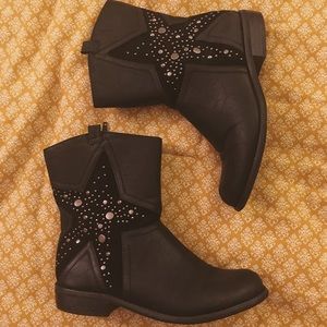 star studded faux leather booties