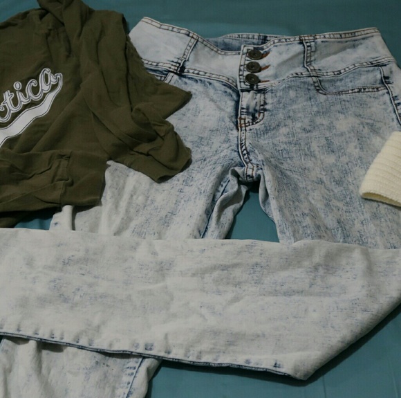 Acid washed high-waisted skinny jeans - Picture 1 of 4