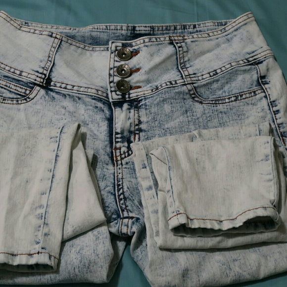 Acid washed high-waisted skinny jeans - Picture 2 of 4