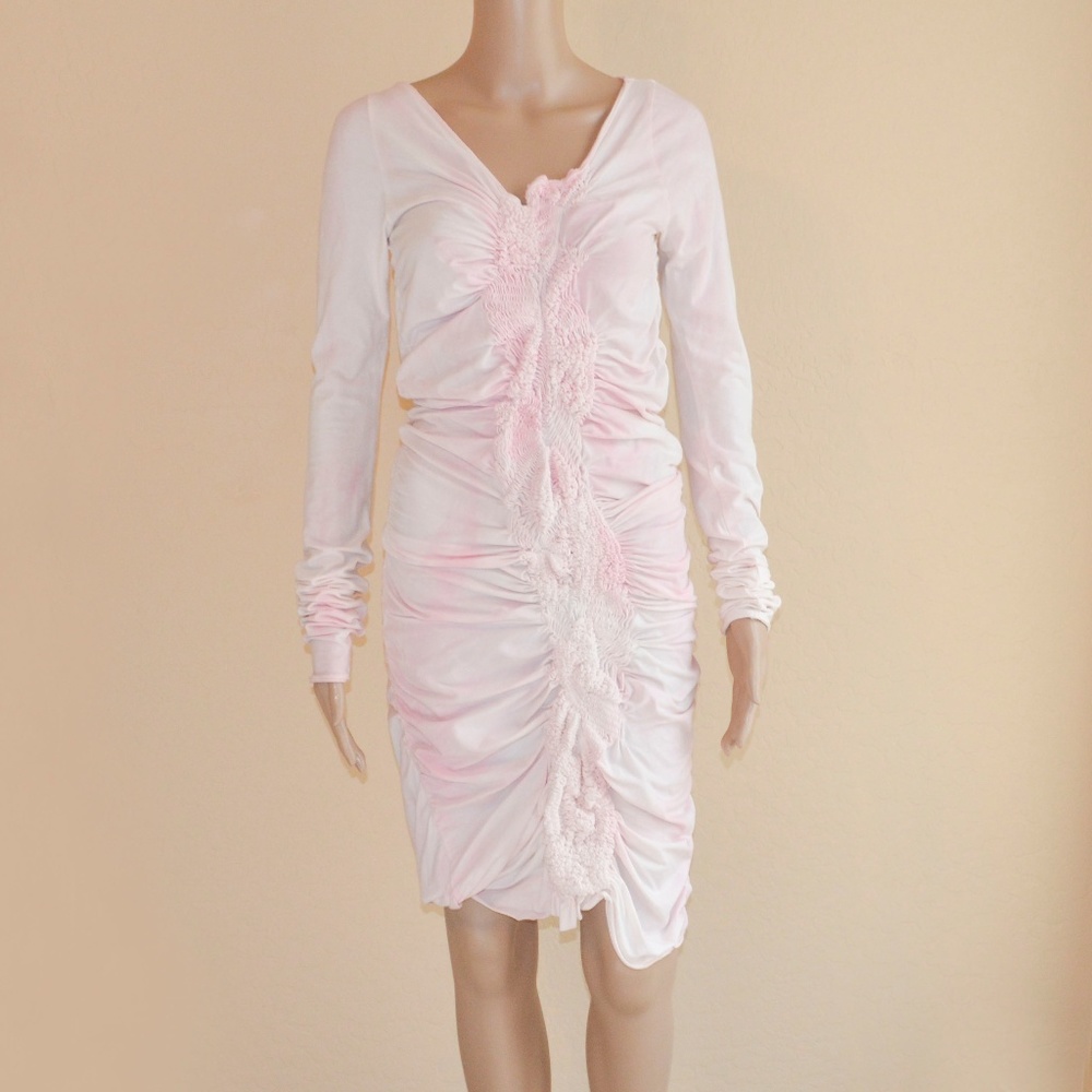 ALL SAINTS Trellis Pink Rose Tie Dye Ruched Long Sleeve Fitted Dress NWT