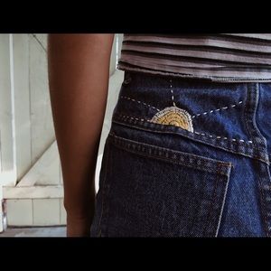 embroidered high waisted denim skirt