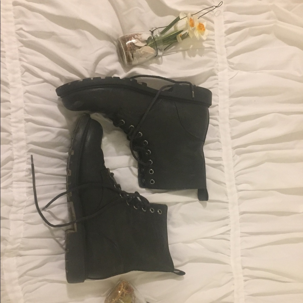 H&M Black Leather Combat Boots