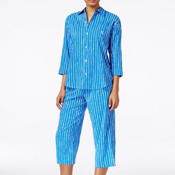 Lauren Ralph Lauren Striped Top & Capri Pajama Set - Picture 1 of 3