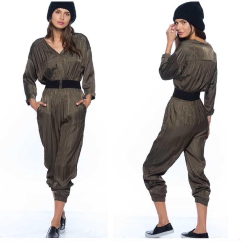 OLIVE GREEN WIDE BELT JUMPSUIT