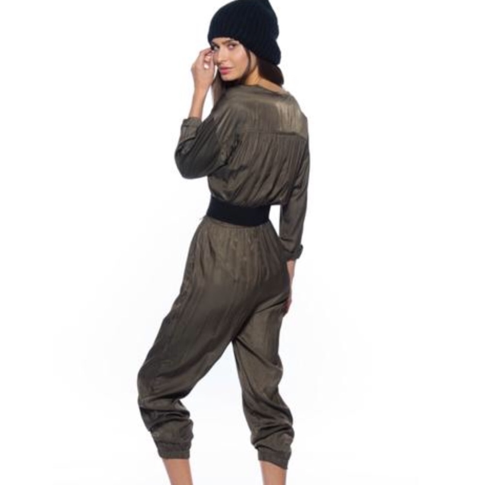 OLIVE GREEN WIDE BELT JUMPSUIT - Picture 3 of 6