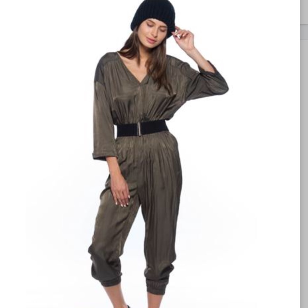 OLIVE GREEN WIDE BELT JUMPSUIT - Picture 4 of 6