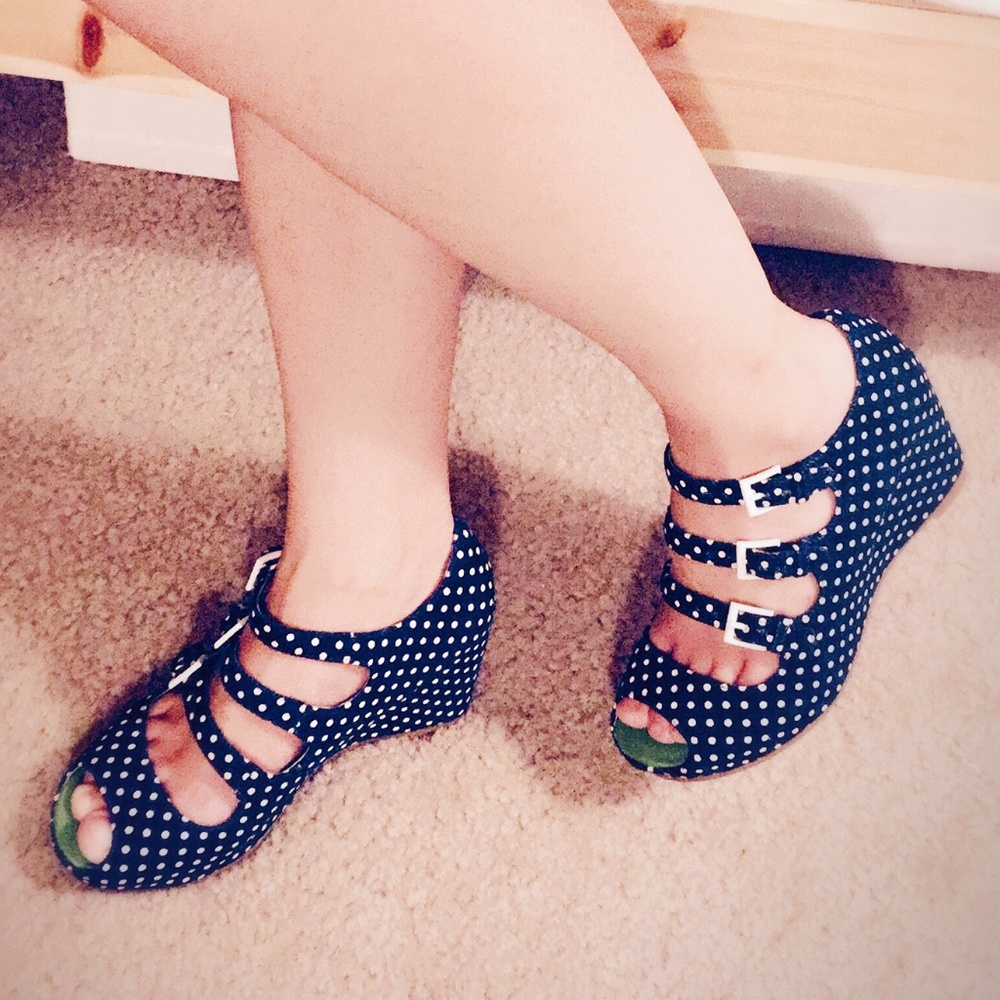 Johnston&Murphy Tricia Denim Polka Dot Wedge NWOB