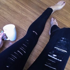 Forever 21 Ripped Black Jeggings
