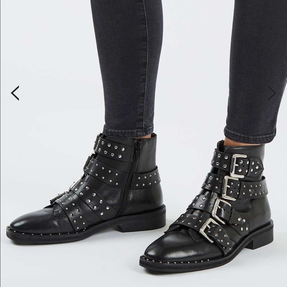 Topshop Shoes - Topshop "Amy" Black Leather Studded Ankle Boot