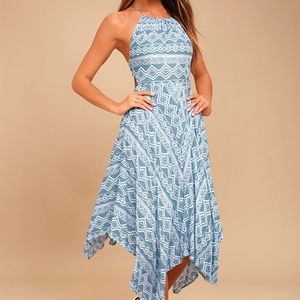 MOON RIVER FAIR ISLE SLATE BLUE PRINT MIDI DRESS