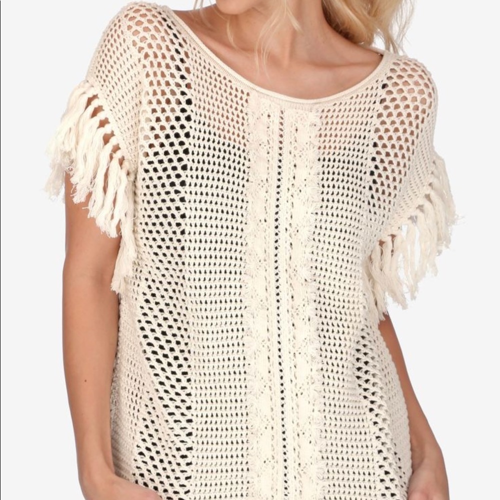 Lucky Brand nomad fringe open knit sweater - Picture 1 of 3
