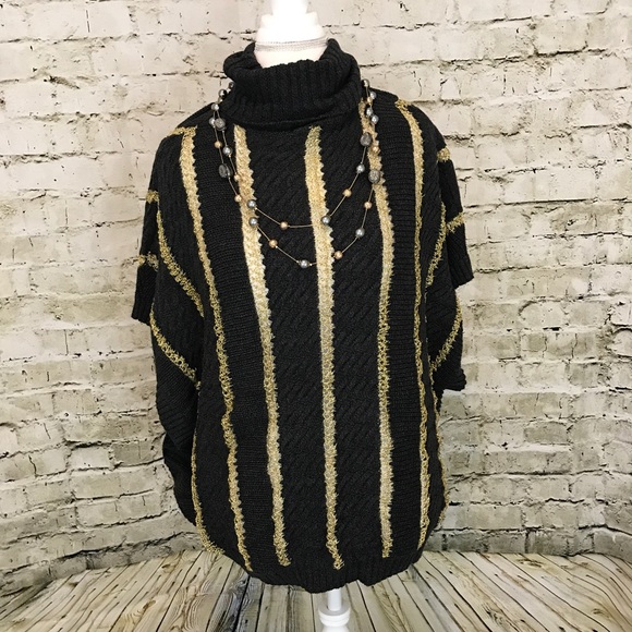 Dolman Short Sleeve Gray And Gold Sweater - Picture 2 of 7